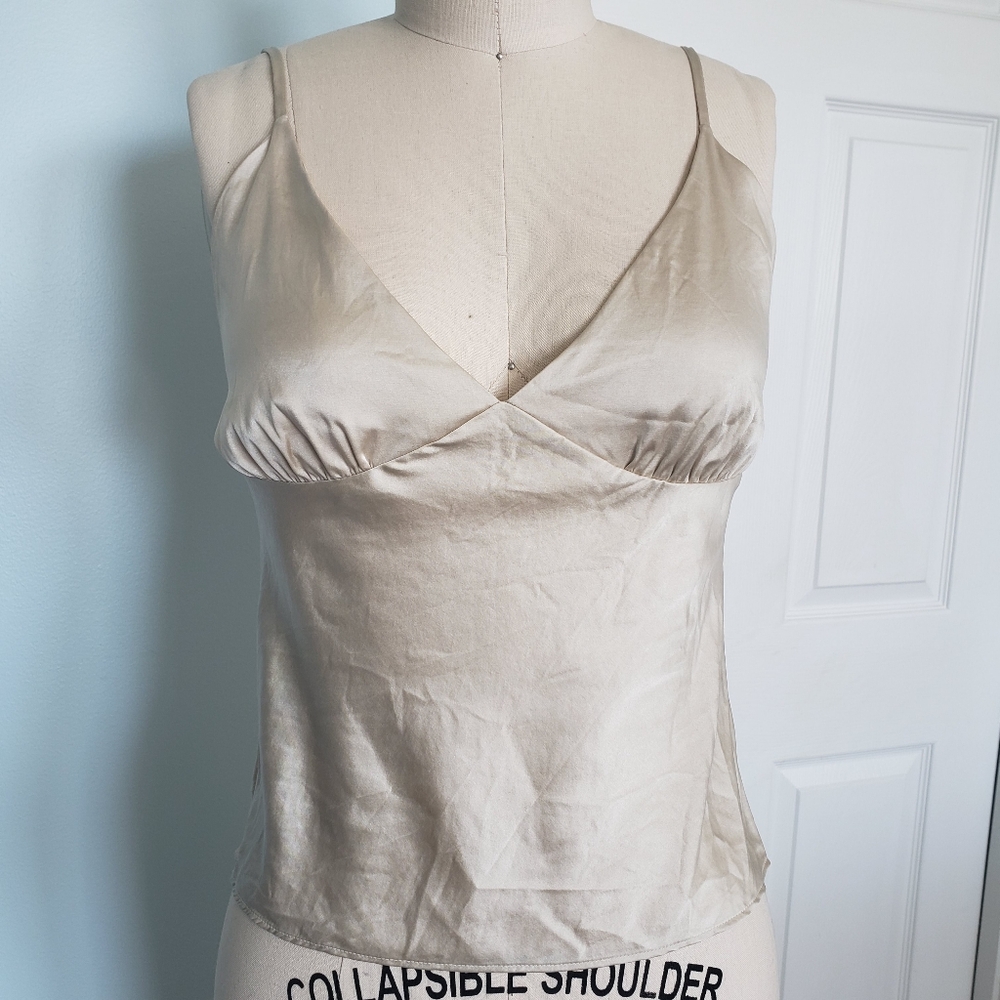 Stretch Silk Oyster Beige V-Neck Cami Top, S